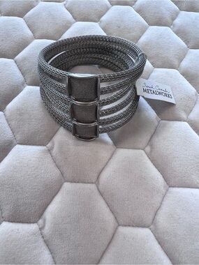 Sarah Cavender Metallic Silver-tone Multi-Strand mesh Cuff Bracelet